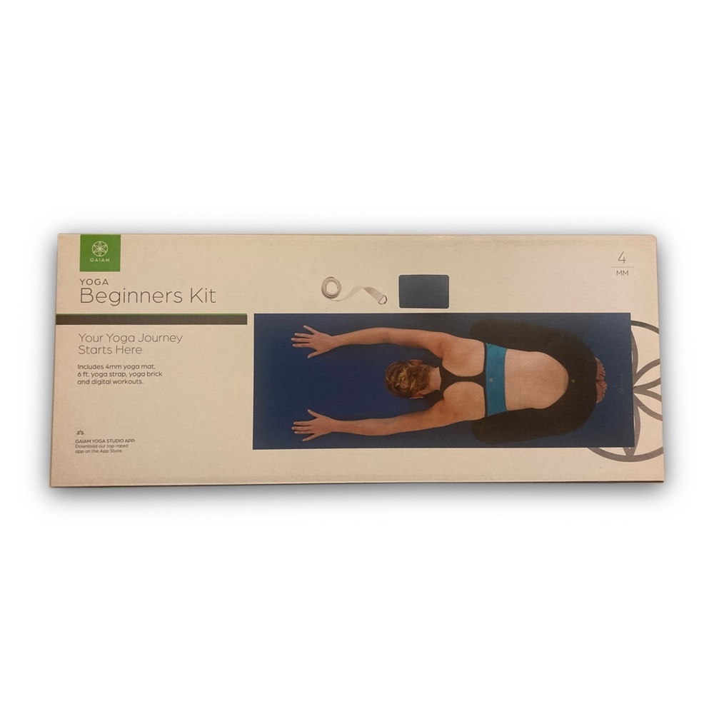 BRAND NEW Gaiam Yoga Beginners Kit Blue Mat Block and Strap Fitness Set